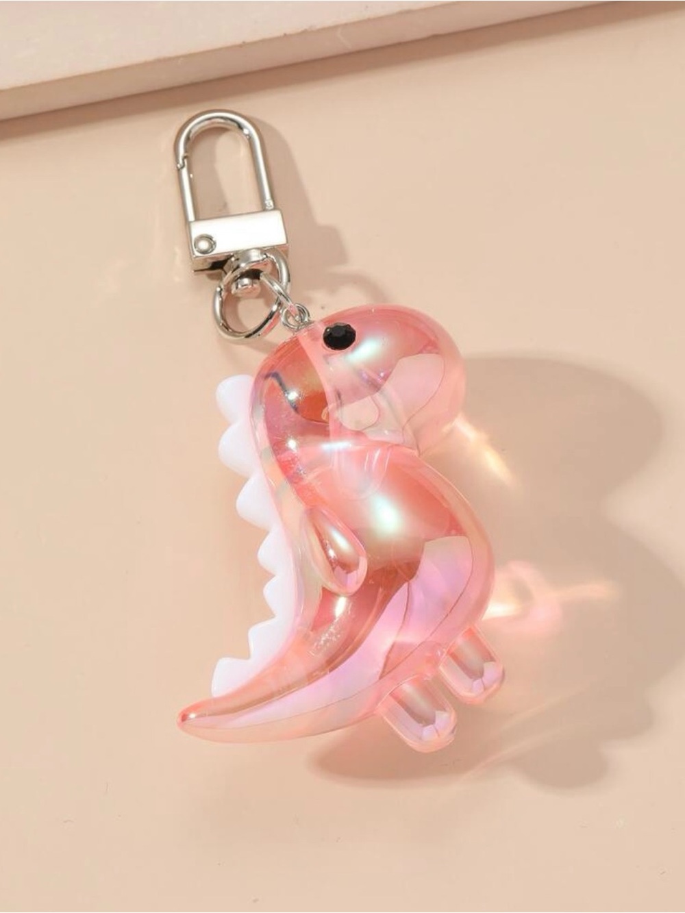 Clear Pink Dinosaur Keychain/Bag Charm